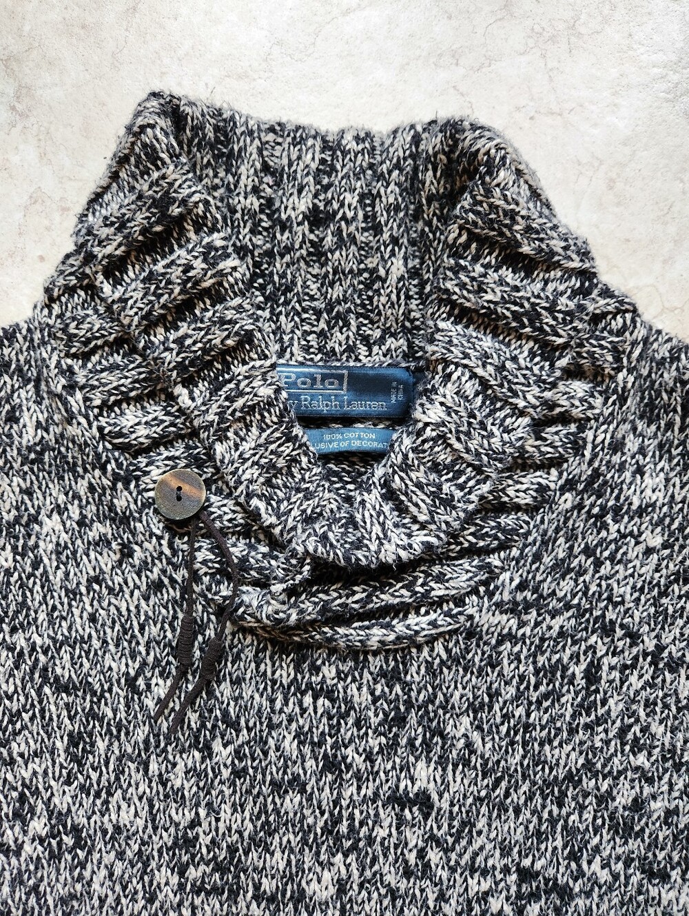 Polo Ralph Lauren Shawl Collar Sweater Medium Black White Knit Single Button - Picture 3 of 12